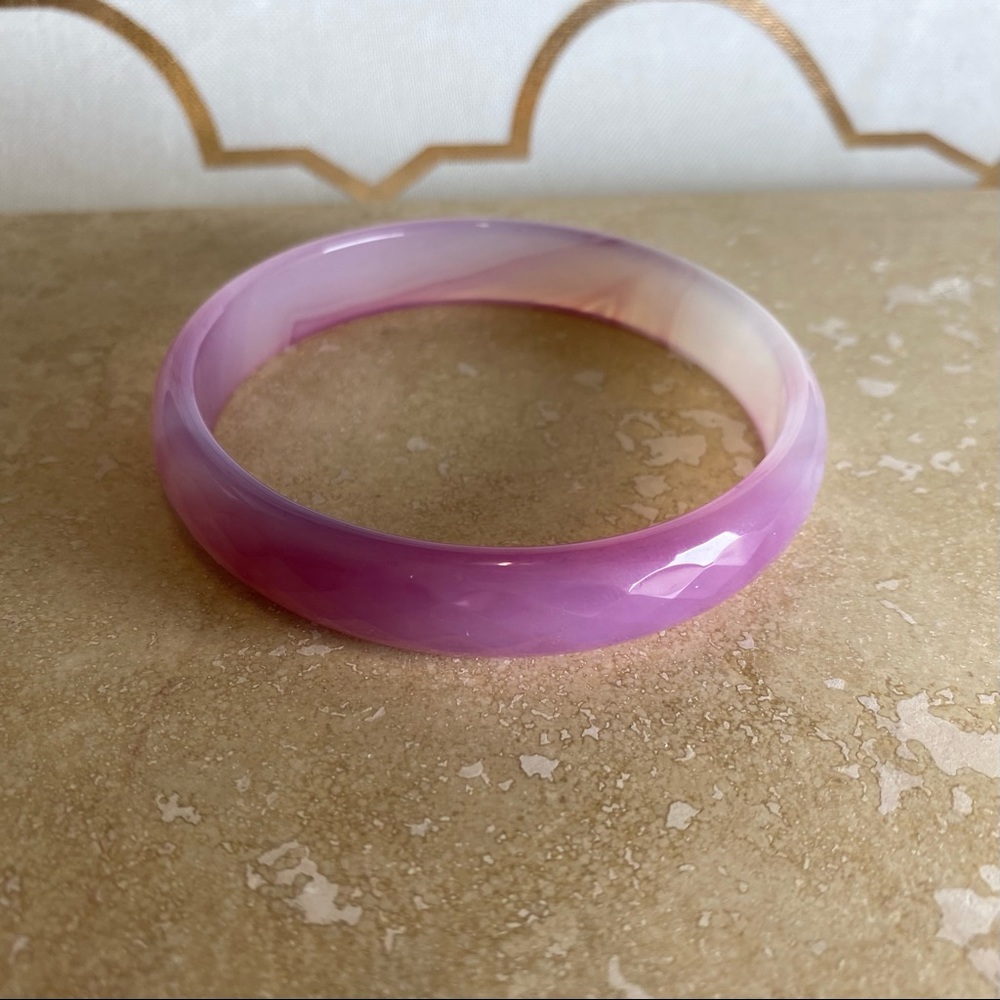 Purple and white faceted Jade bangle bracelet